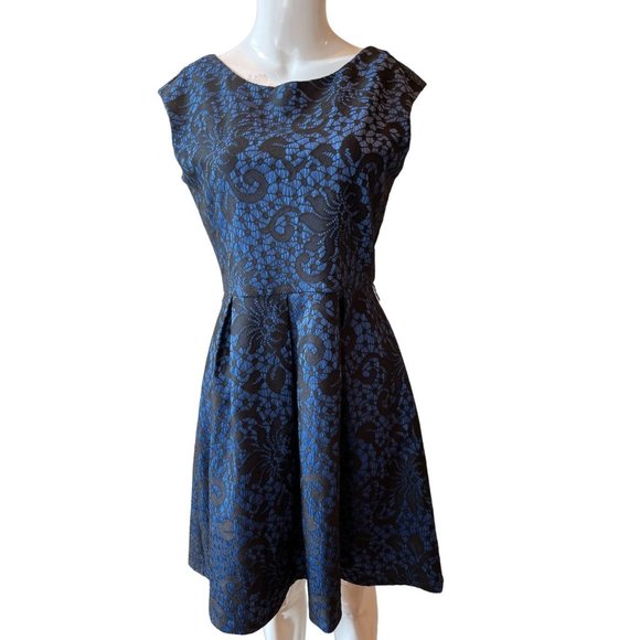 Tiana B. Womens Floral Lace Overlay Skater Dress Backless Blue Black Size 6 - Picture 1 of 7